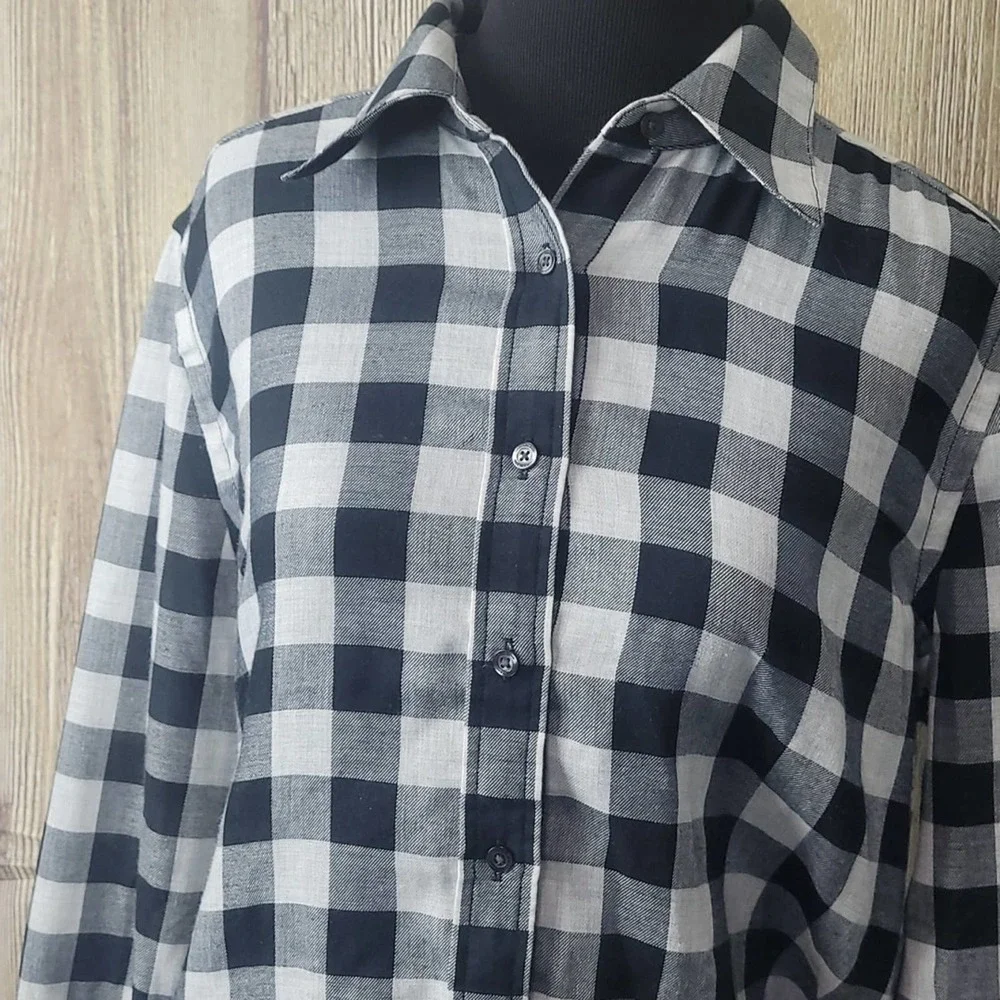 Calvin Klein Plaid Top Womens Sz S/P/CH Black White - Picture 2 of 8